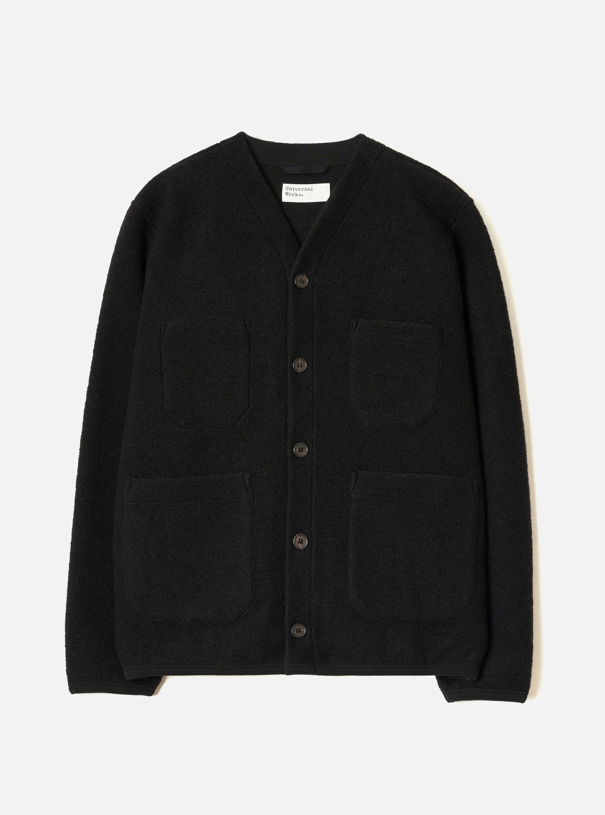 Black Wool Fleece Cardigan — Universal Works